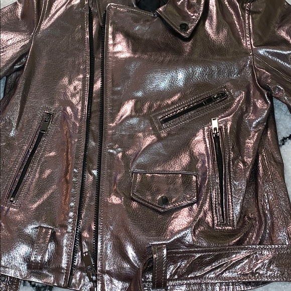 **NEW** Zara Metallic Leather Biker Jacket - Picture 4 of 8